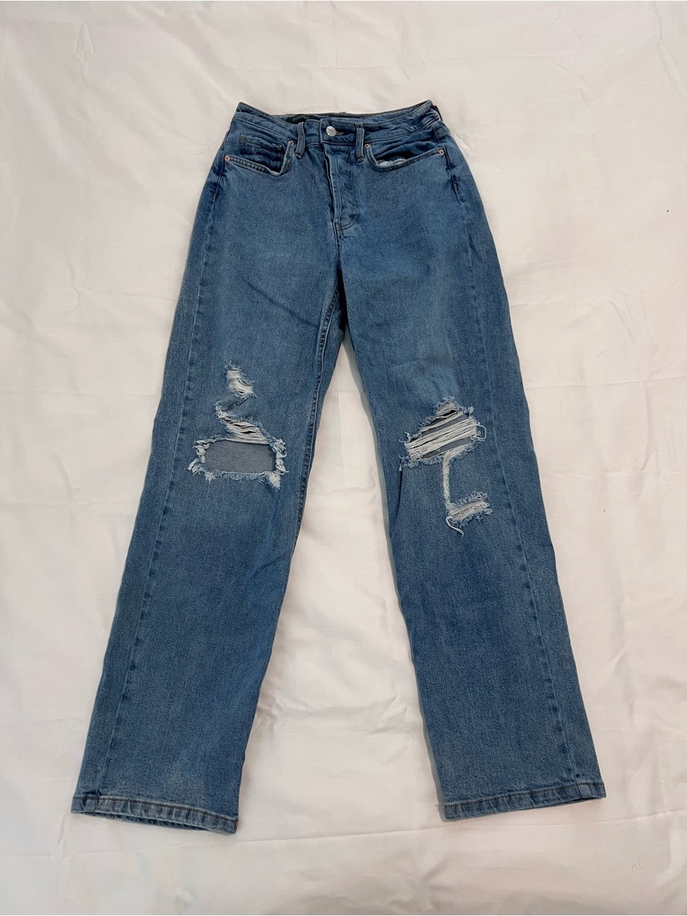 Blue Distressed Straight-Leg Women’s Jeans